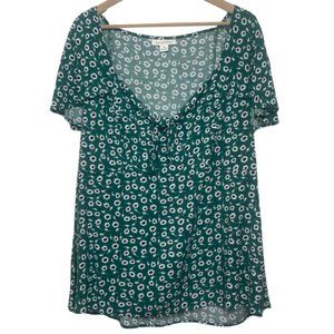 LORALETTE | Women's Flowy Green Cap Sleeve Floral Blouse | Size 18